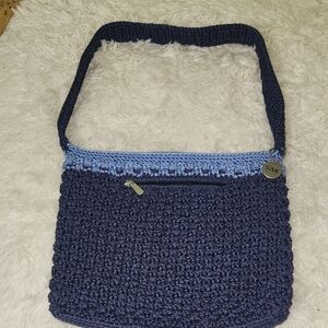 The Sak Blue Crochet Shoulder Bag with Decorative Trim